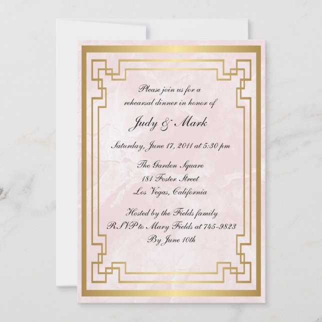 Geometric Pink Marble Wedding Rehearsal Dinner Invitation (Front)