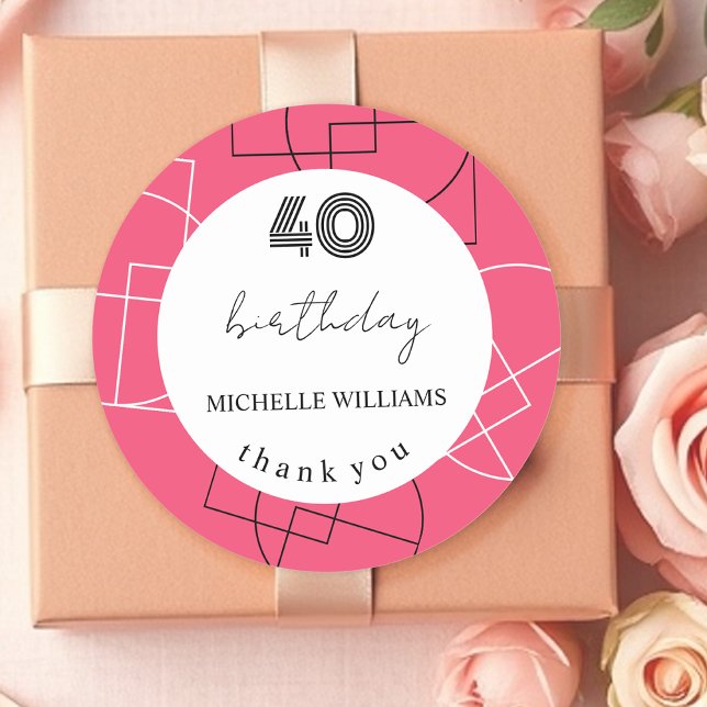 Geometric Pink Modern Thank You Classic Round Sticker (Creator Uploaded)