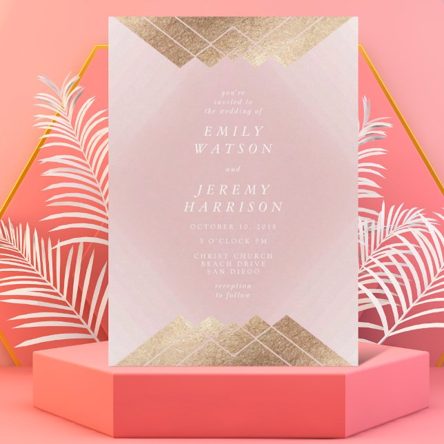 Geometric Pink Musk Gold Gatsby Wedding Invitation (Creator Uploaded)