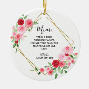 Geometric Pink Rose Bridal Bridesmaid Ceramic Tree Decoration