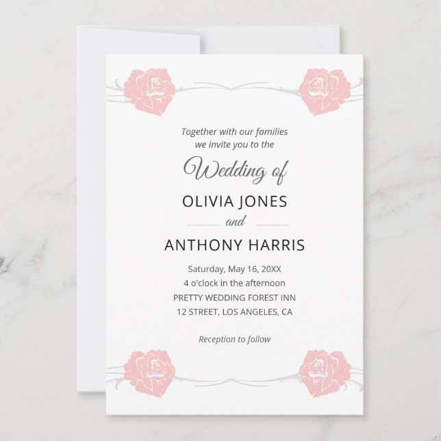 Geometric Pink Rose Floral Elegant Wedding  Invitation (Front)