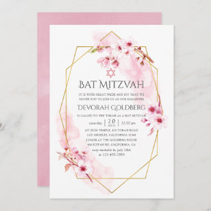 Geometric Pink Spring Blossom Bat Mitzvah Invitation