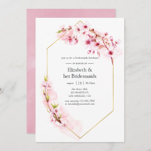 Geometric Pink Spring Blossom Bridesmaids Luncheon Invitation