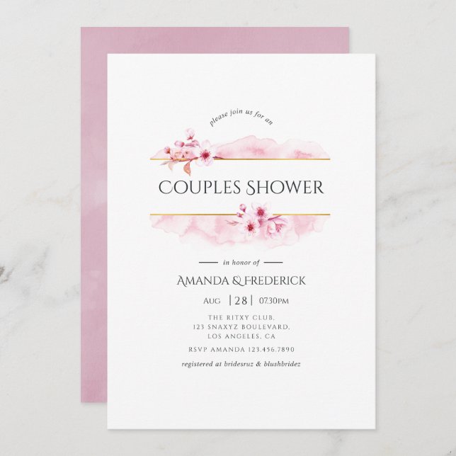 Geometric Pink Spring Blossom Couples Shower Invitation (Front/Back)