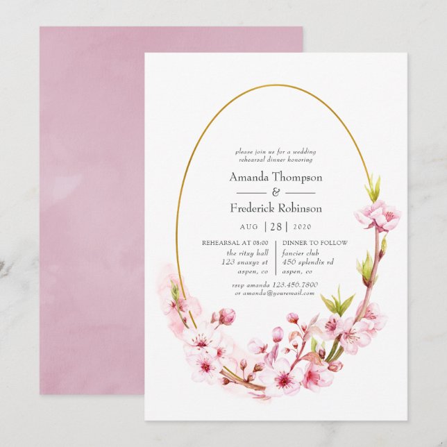 Geometric Pink Spring Blossom Rehearsal Dinner Invitation (Front/Back)