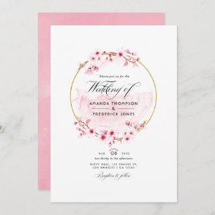 Geometric Pink Spring Cherry Blossom Wedding Invitation