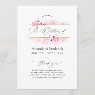 Geometric Pink Spring Cherry Blossom Wedding Programme