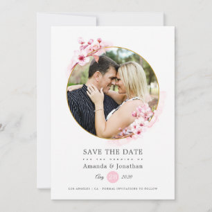 Geometric Pink Spring Cherry Blossom Wedding Save The Date