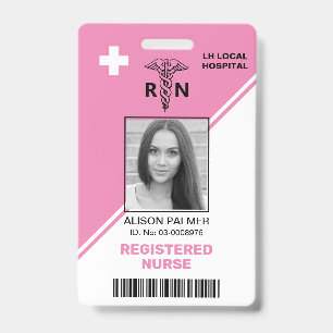 Geometric pink triangles Registered nurse RN ID Badge