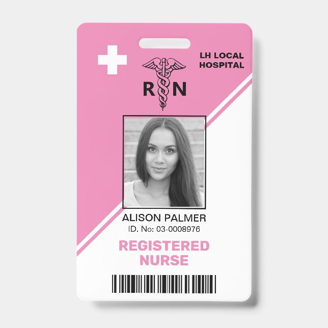 Geometric pink triangles Registered nurse RN ID Badge (Front)
