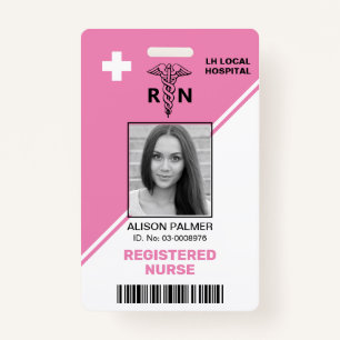 Geometric pink triangles Registered nurse RN ID Badge