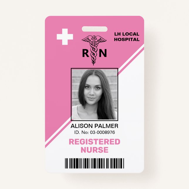 Geometric pink triangles Registered nurse RN ID Badge (Front)