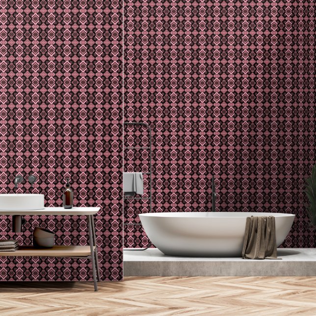 geometric pink wallpaper (Bathroom)