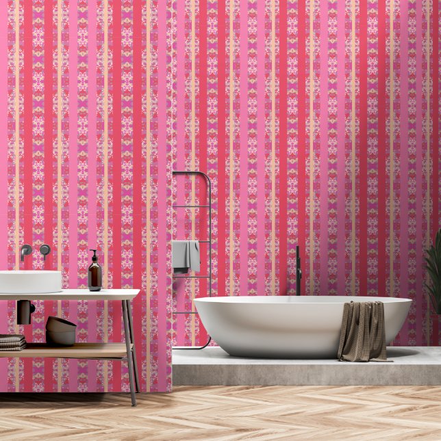 geometric pink wallpaper (Bathroom)