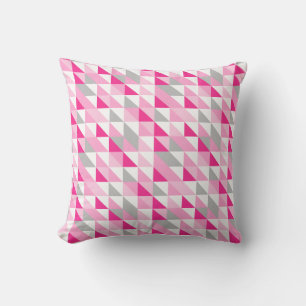 Geometric Pink White Grey Triangles Pattern Cushion