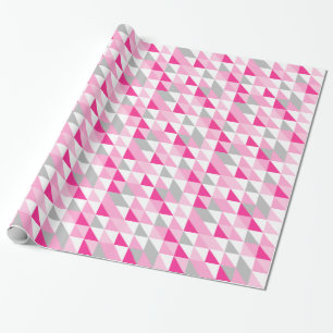 Geometric Pink White Grey Triangles Pattern Wrapping Paper