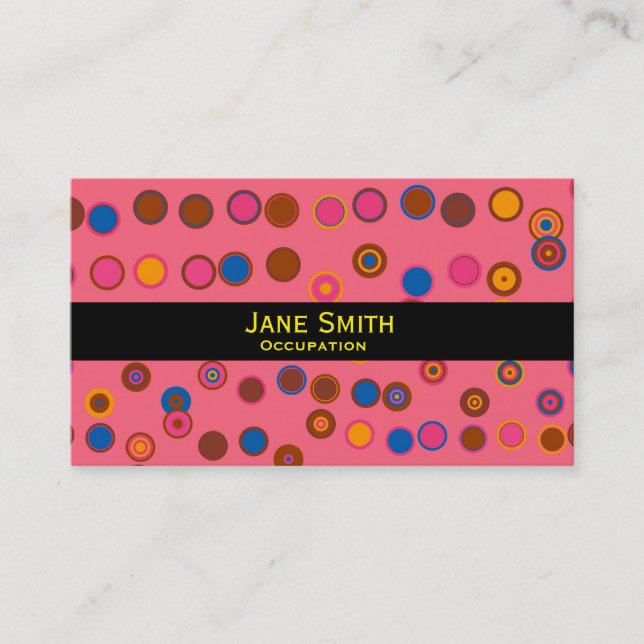 Geometric pink yellow circle pattern modern trendy business card (Front)
