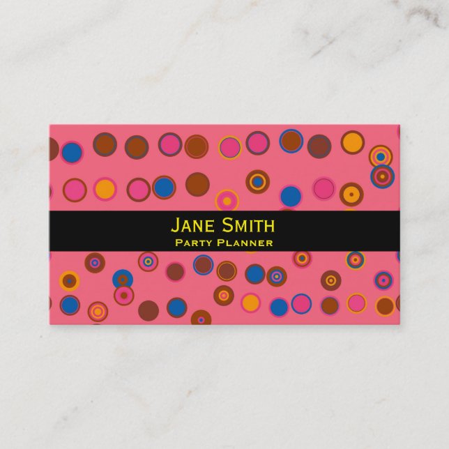 Geometric pink yellow circle pattern Party Planner Business Card (Front)