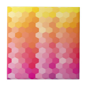 Geometric Pink & Yellow Hexagon Gradient Modern Tile
