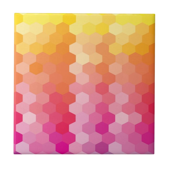 Geometric Pink & Yellow Hexagon Gradient Modern Tile (Front)