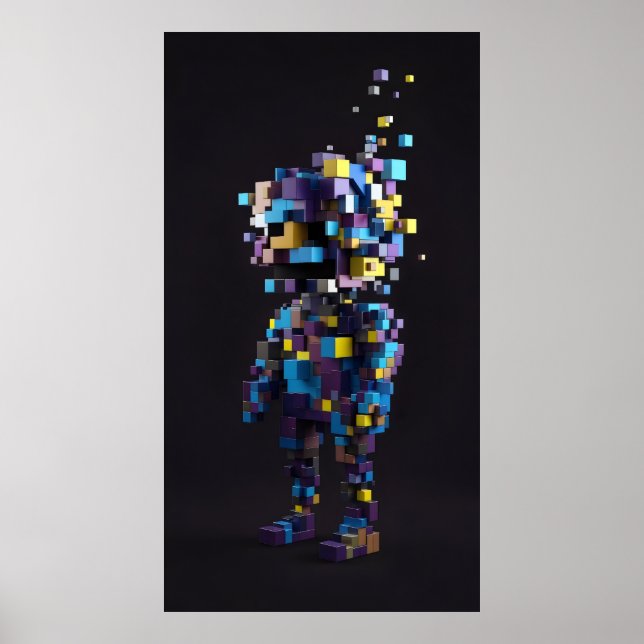 Geometric pixel abstract figures red yellow   poster (Front)
