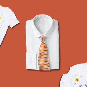 Geometric Pixel Floral Pattern in Red Orange Yello Tie