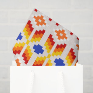 Geometric Pixel Floral Pattern in Red Orange Yello Tissue Paper