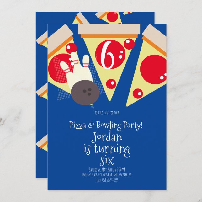 Geometric Pizza Slices Party Bowling Birthday   Invitation (Front/Back)