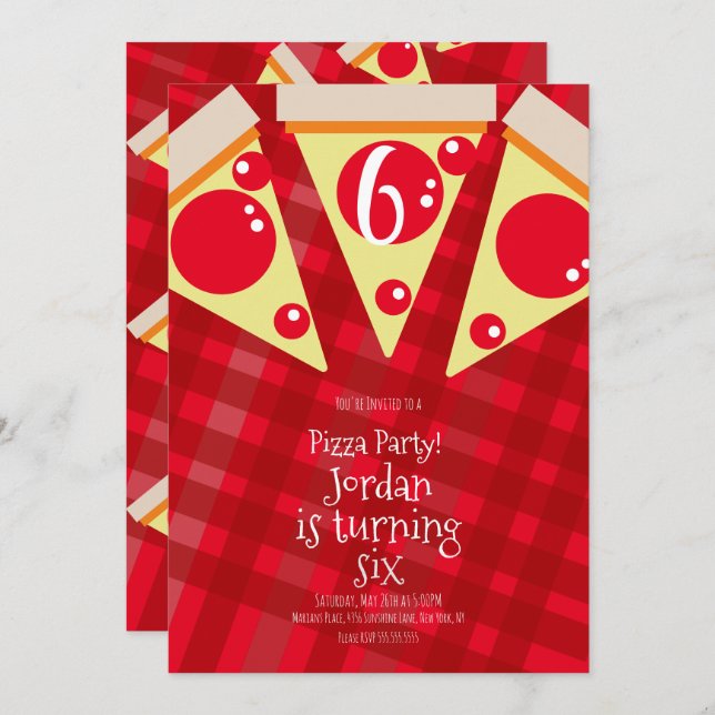 Geometric Pizza Slices Party Red Birthday    Invitation (Front/Back)