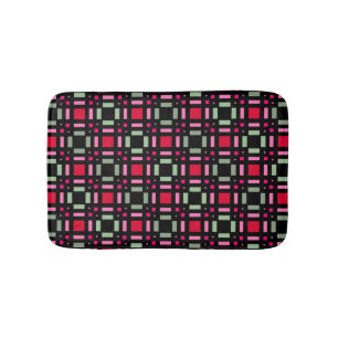 Geometric plaid green red black stripes  bath mat
