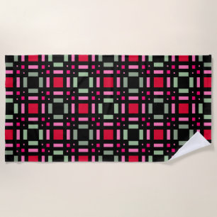 Geometric plaid green red black stripes  beach towel