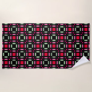 Geometric plaid green red black stripes beach towel