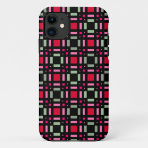 Geometric plaid green red black stripes iPhone 11 case