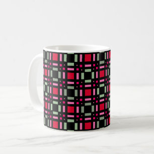 Geometric plaid green red black stripes  coffee mug