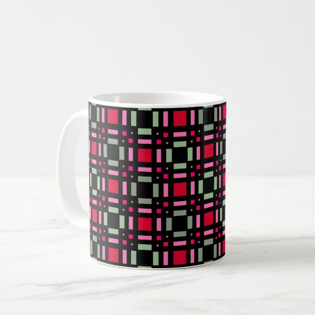 Geometric plaid green red black stripes  coffee mug (Front Left)