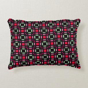 Geometric plaid green red black stripes  decorative cushion