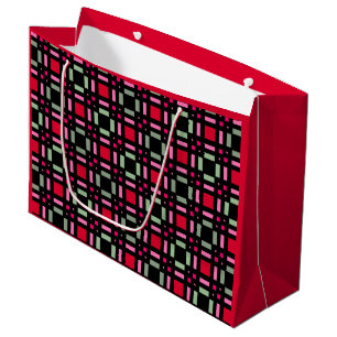 Geometric plaid green red black stripes  large gift bag