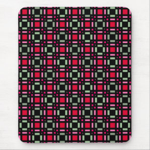 Geometric plaid green red black stripes  mouse mat