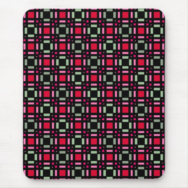 Geometric plaid green red black stripes  mouse mat (Front)