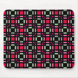 Geometric plaid green red black stripes mouse mat