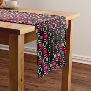 Geometric plaid green red black stripes short table runner