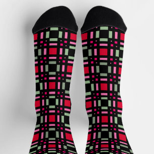 Geometric plaid green red black stripes  socks