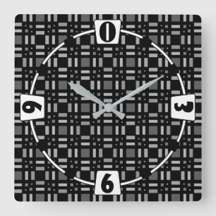 Geometric plaid green red black stripes square wall clock