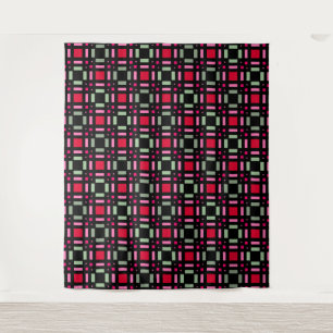 Geometric plaid green red black stripes tapestry