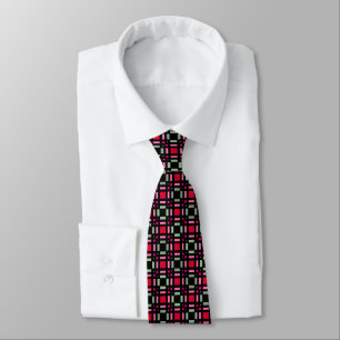 Geometric plaid green red black stripes  tie
