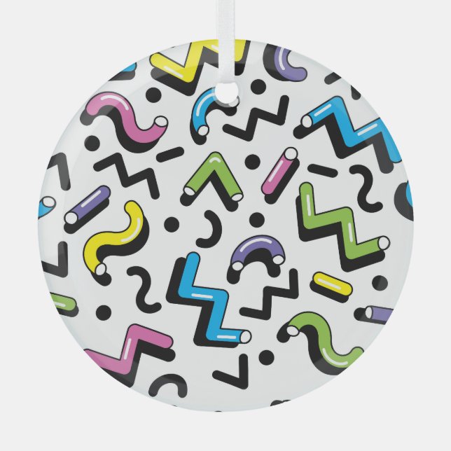 Geometric Play: Doodle Shapes Pattern Glass Tree Decoration (Front)