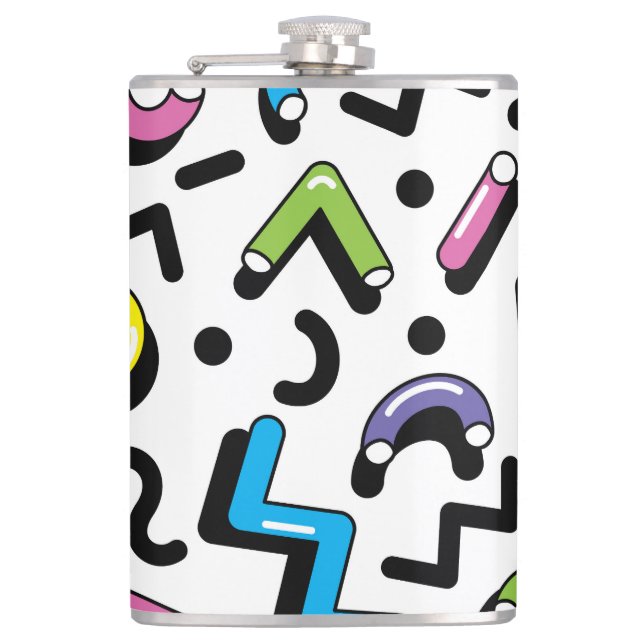 Geometric Play: Doodle Shapes Pattern Hip Flask (Front)