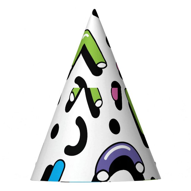 Geometric Play: Doodle Shapes Pattern Party Hat (Front)