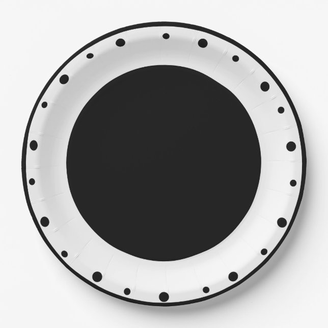 Geometric Polka Dots Black White Paper Plate (Front)