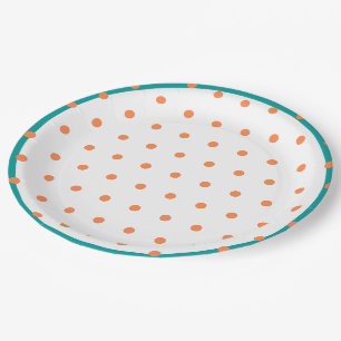 Geometric Polka Dots Burnt Orange White Teal Paper Plate